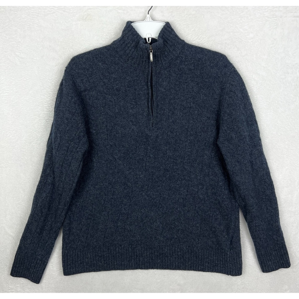 Brooks Brothers Wool 1/4 Zip Sweater Mens XL Blue Knit Pullover Mock Neck Preppy